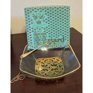 George BRIARD Spanish Gold Scroll Dish Bowl 24k GP Chain Fork in BRIARD BOX MCM